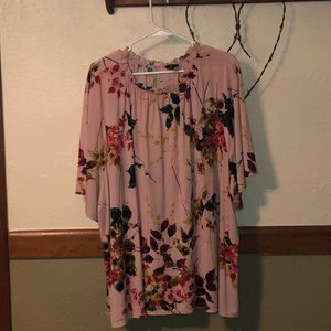 Pink floral short sleeve blouse